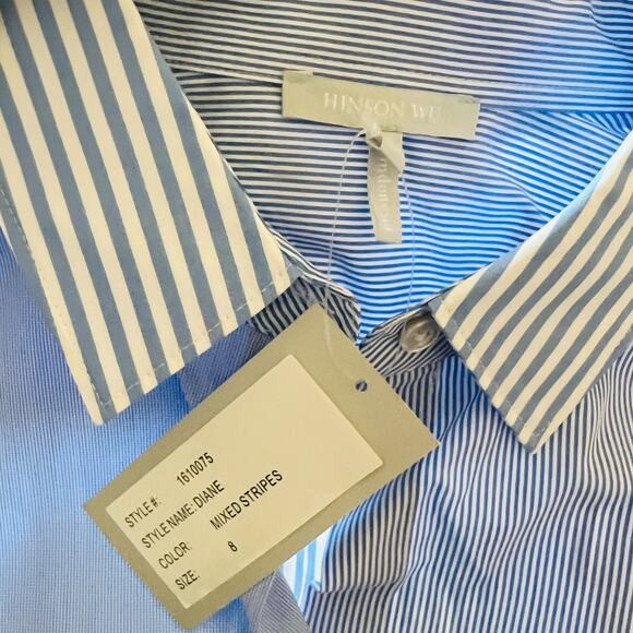 HINSON WU SHIRT DIANE MIXED STRIPES BLUE & WHITE 1610075 - Picture 6 of 6